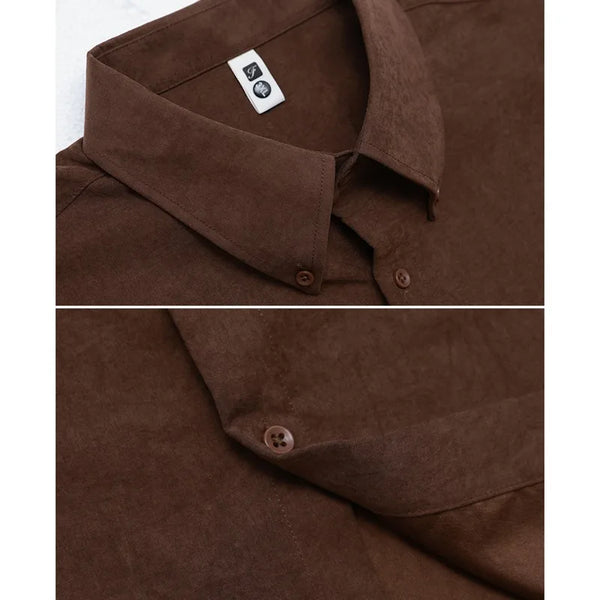 Men's Business Long Sleeve Shirt – Vintage Distressed Linen-Blend with Wide Pointed Collar, Slim Fit for Office & Smart Casual