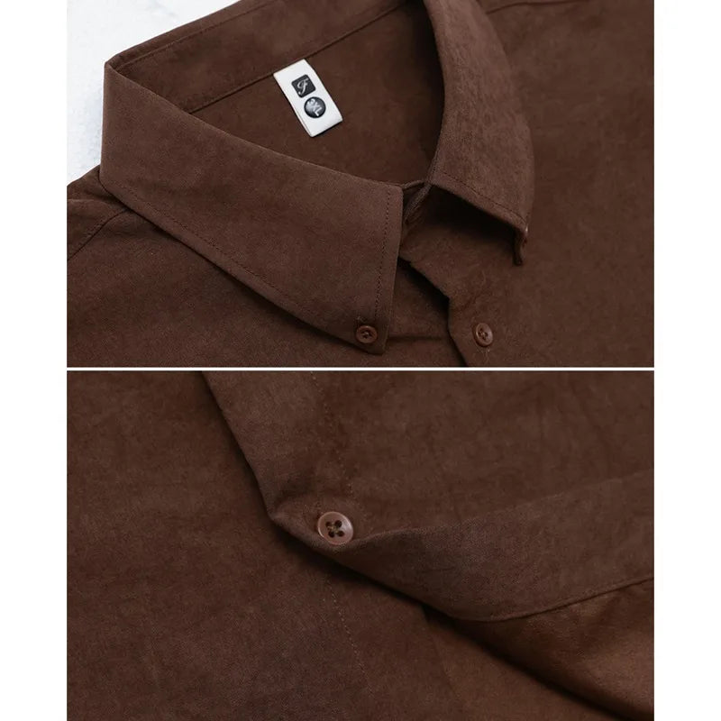 Men's Business Long Sleeve Shirt – Vintage Distressed Linen-Blend with Wide Pointed Collar, Slim Fit for Office & Smart Casual