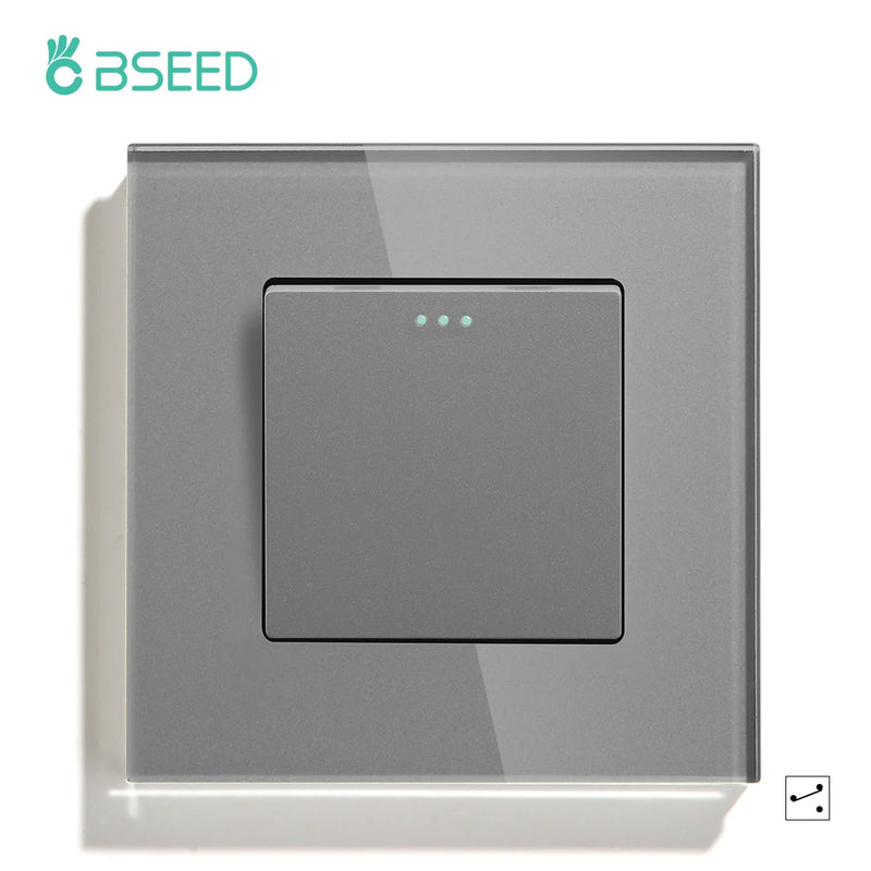 BSEED  Mechanical Light Switch Wall Power Switch On Off Switch Button Lamp Switch 1/2/3Gang 2Way With Glass Frame Home Switch