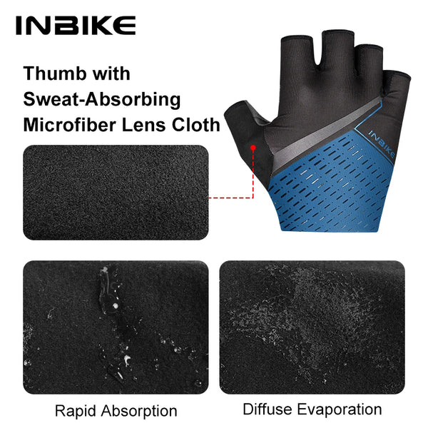 INBIKE Mountain Road Bike Gloves Half Finger MTB Cycling Gloves for Men Anti-Slip Shockproof Gel Pad Bicycle Gloves for Riding