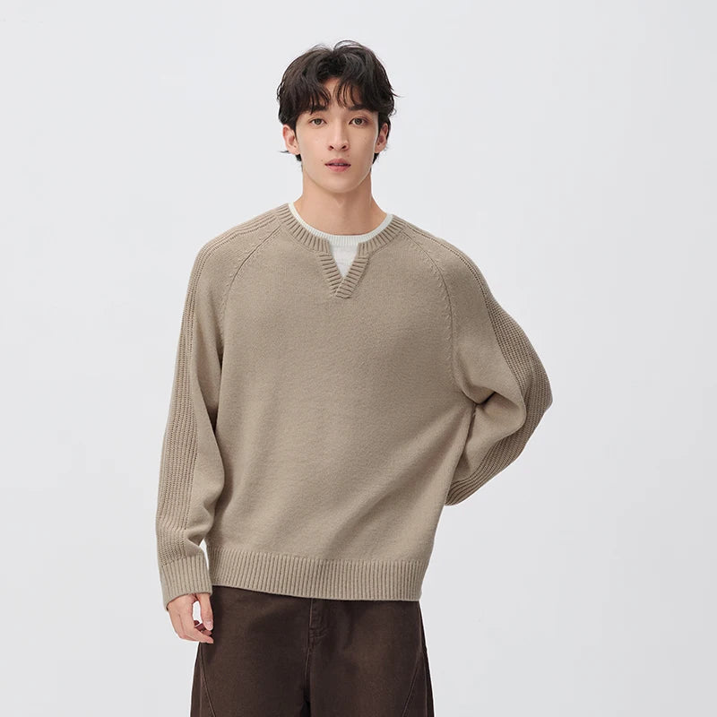 Semir Men Knit Sweater Layered Look Crew Neck Panel Design Raglan Sleeve 2026 New Winter Daily Wear Urban Casual Style