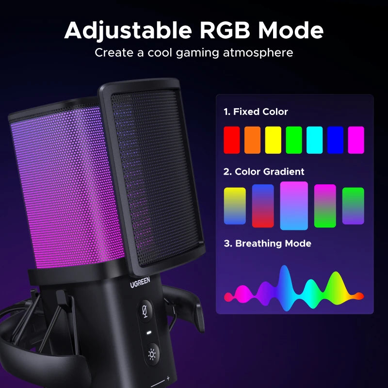 UGREEN USB Microphone with Touch Mute Button and RGB Lighting Suitable for PC Mac Gaming Karaoke Recording Streaming Podcasting