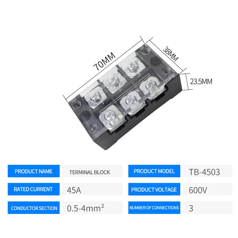 15A/25A/45A 3/4/6/8/10/12 Dual Row Barrier Screw Terminal Block Strip Wire Connector 600V Positions Optional