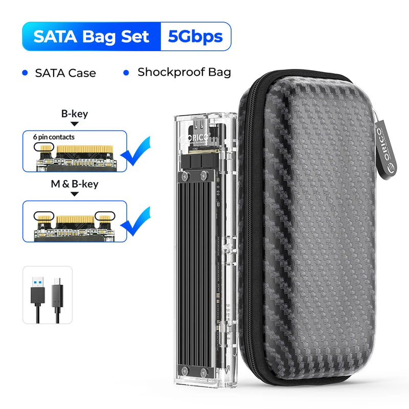 ORICO M2 SSD Case NVME SATA SSD Enclosure Tool Free 10Gbps M.2 to USB Type C Transparent External Adapter Support UASP Trim