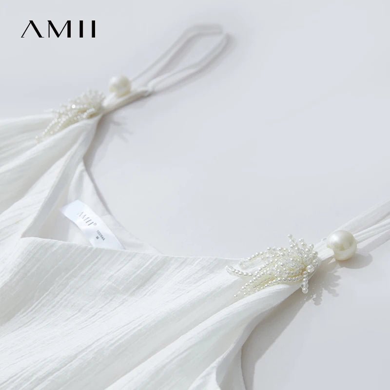រ៉ូប Amii សម្រាប់នារី រចនាប័ទ្មថ្មី រដូវក្តៅ ឆ្នាំ២០២៥ មានអារម្មណ៍ស្រស់ស្រាយ ផ្កាអង្កាំ Lyocell កអាវរាងអក្សរ V ពណ៌ខ្មៅ រ៉ូប 12542047