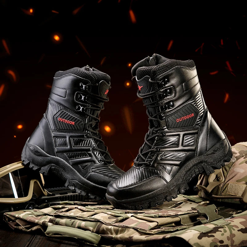 Men's Field Training Boots Four Season New Anti-Slip High Top Breathable lightweight Wear-Resistant Outdoor Hiking Walking Boots