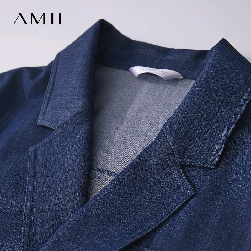 Amii Straight Dress Denim Women 2025 Summer Simple Short Sleeve Office Lady Jean Flip Neck Draped Cool Shirt Dress 12542067