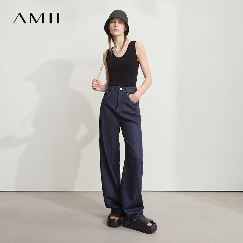 ខោខូវប៊យ Amii Minimalist សម្រាប់នារី រដូវស្លឹកឈើជ្រុះ ឆ្នាំ២០២៥ ថ្មី ធ្វើពីកប្បាស Lyocell រឹងមាំ ងាយស្រួលប្រើ បោកគក់ ខោខូវប៊យជើងធំ រលុង 12542135