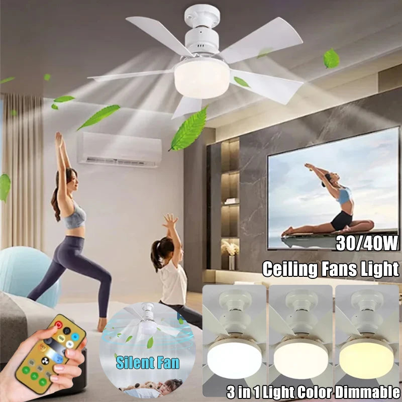 កង្ហារពិដានស្ងាត់ 30/40W មានភ្លើងបញ្ជាពីចម្ងាយ អាចបន្ថយពន្លឺបាន 85-265V AC សន្សំសំចៃថាមពល E27 កង្ហារសម្រាប់បន្ទប់គេង