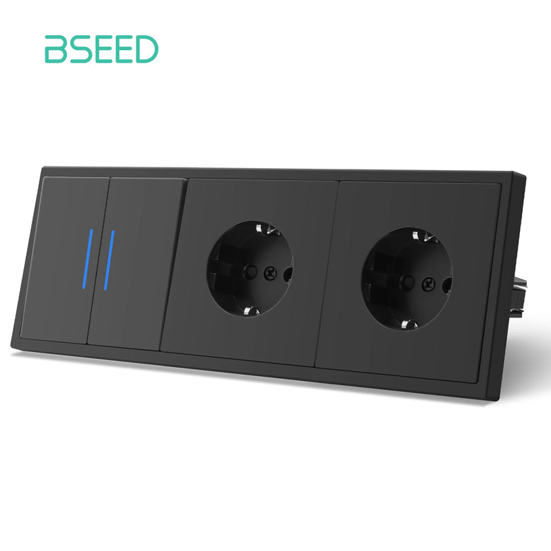 BSEED Button Switch 1/2Gang 1Way Wall Power Socket Wall Light Switch With LED Indicator Plastic Frame Switch Black Color