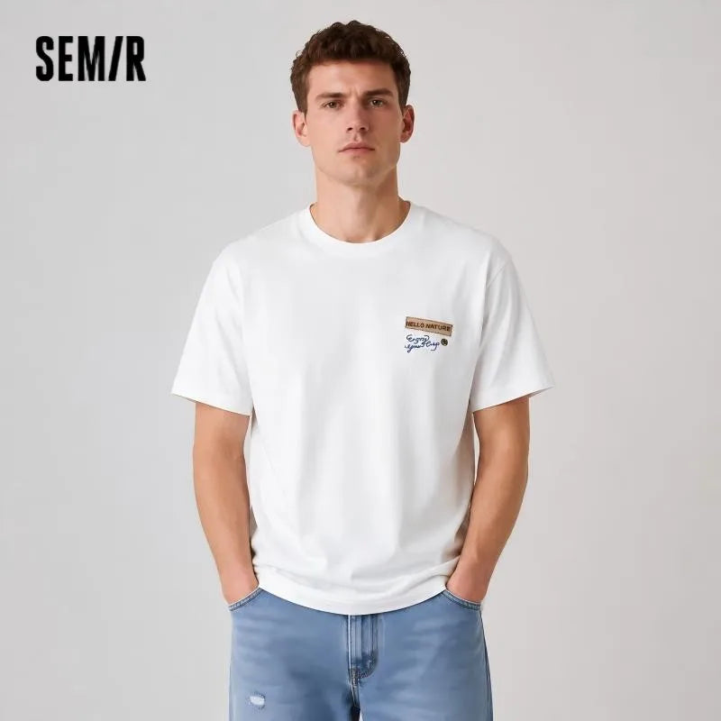 Semir Men Tshirt Stereo Badge Decor Knit Casual Couple Style Fashion Top 2026 Summer Soft Comfortable Daily Wear Top