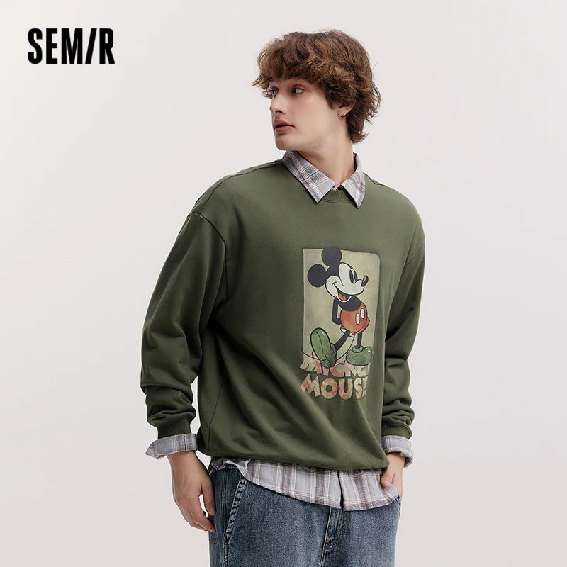 Semir Casual Hoodie Men Spring Loose Crew Neck Letter Embroidery Couple Style Fashion Print Comfortable Daily Wear Top