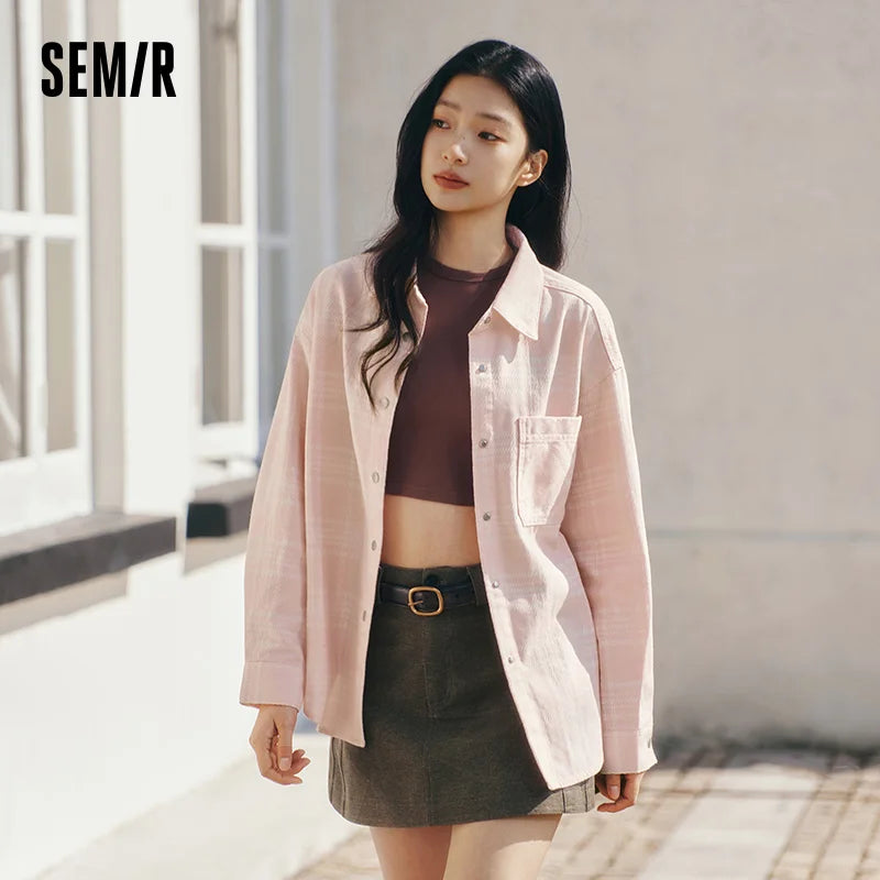 Semir Soft Shirt Women Spring 2026 Plaid Denim Loose Casual Comfortable Daily Wear Versatile Stylish Blouse