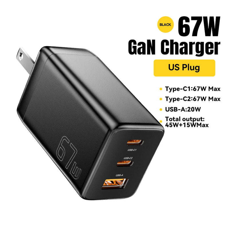 Essager 67W GaN USB Type C Charger PPS 65W Fast Charge For Samsung QC 4.0 PD 3.0 iPhone 17 16 15 Pro Huawei Phone Laptop Chagers