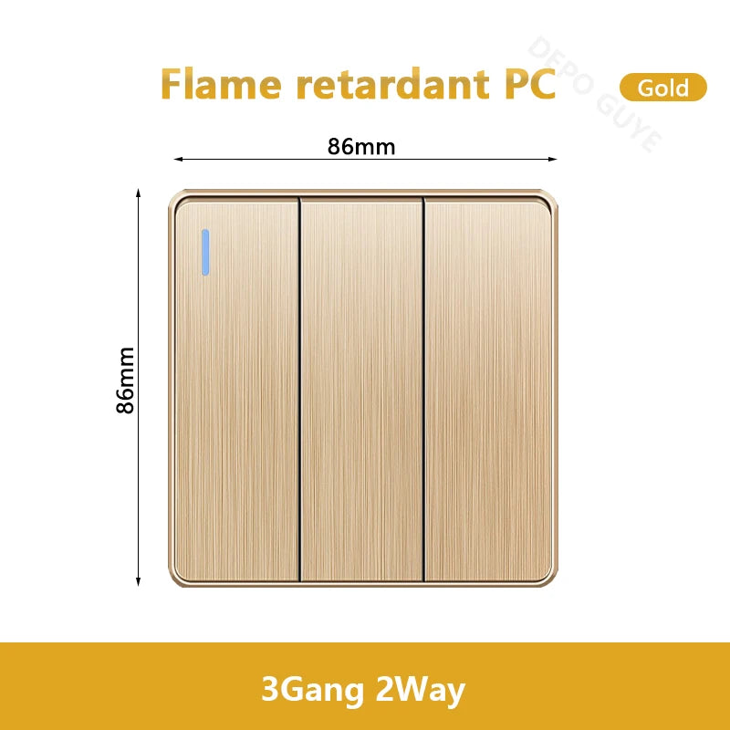 Gold Universal 3/5Pin Plastic Power Socket,UK Wall Outlet With 2.1A Dual USB Port,220V Electrical 2way Switch TV Computer CAT6