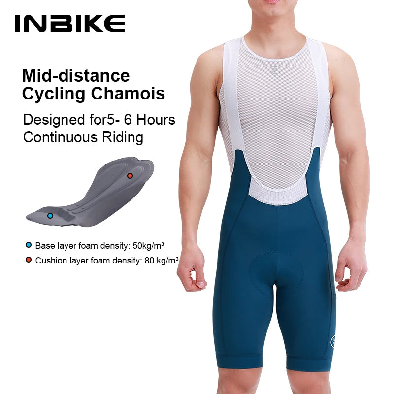 INBIKE Men's Cycling Bib Shorts with 3D High Density Sponge Padded Summer Cycling Clothing Man Breathable MTB Bibs with Pockets