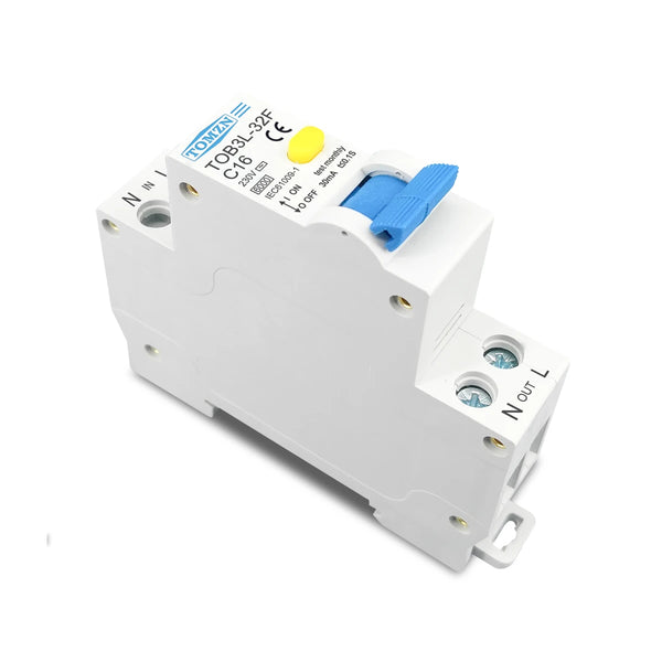 TOMZN TOB3L-32F 18MM RCBO 6A 10A 16A 20A 25A 32A 1P+N  Residual Current Circuit Breaker With Over Current And Leakage Protection