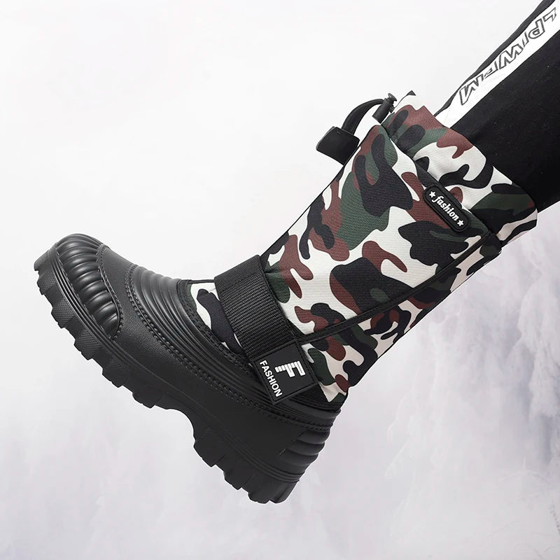 Men's high-top casual snow boots winter light warm velvet cotton boots soft sole non-slip comfort outdoor fashion walking boots