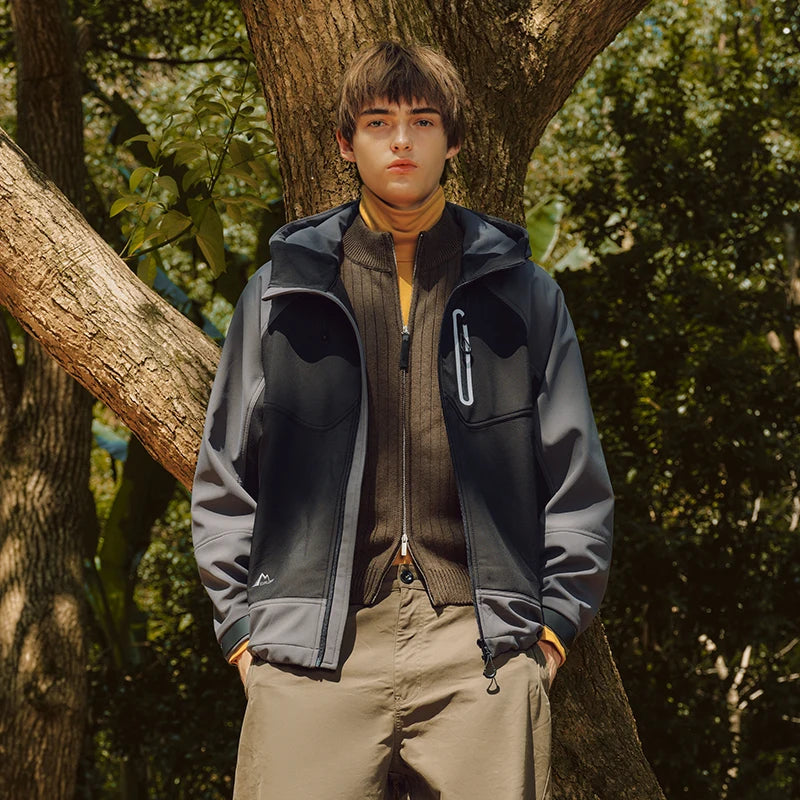 Semir Jacket Men Winter Fleece Lined Loose Hooded Outerwear 2025 New Outdoor Cycling Color Block Top Fashion Trendy