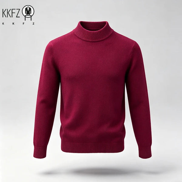 Men Regular Fit Mock Neck Knit Pullover Ribbed Collar And Cuffs For Street Style And Office Daily Commute Wear
