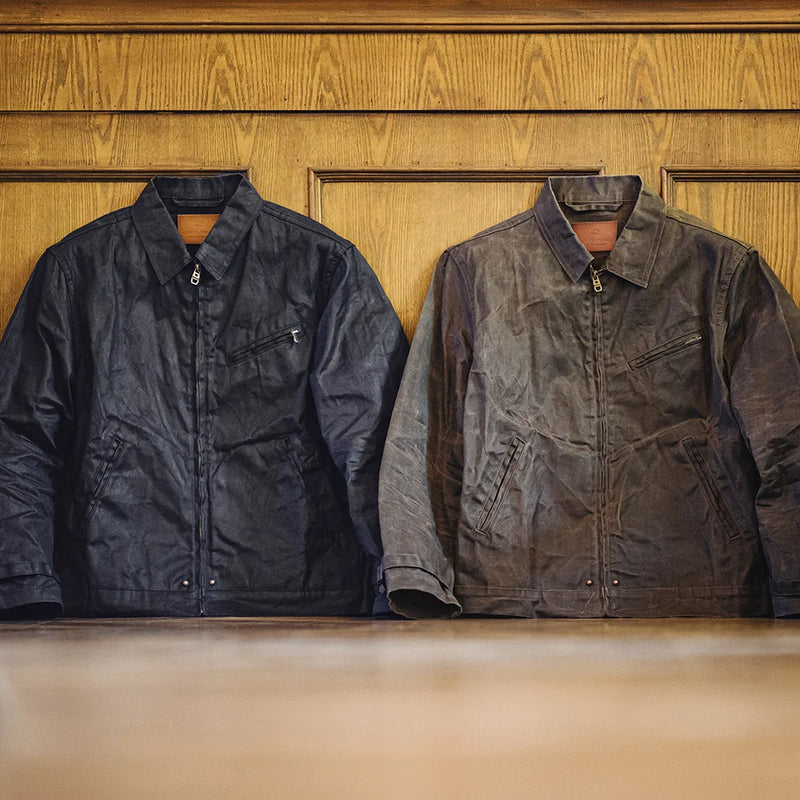 អាវក្រៅ Maden បុរស Vintage IV Oil Waxed Canvas Jacket Lapel Zipper Short Outerwear Classic Slim Fit for Men's Spring and Fall Jacket