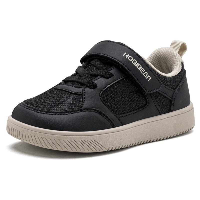 HOBIBEAR Toddler Kids Wide Toe Shoes Hook-Loop Minimalist Sneakers Lightweight Artificial Leather Mesh Walking Shoes