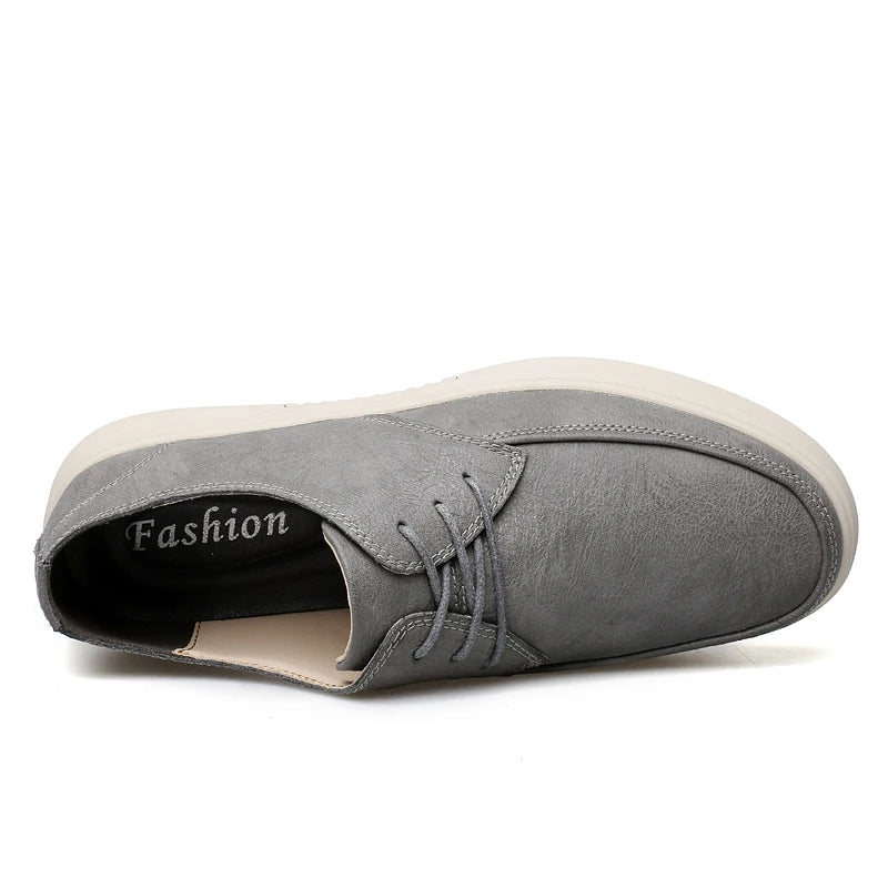 Spring Autumn Mens Korean Style Leather Casual Shoes Men Lace Up Flat Shoes Comfortable