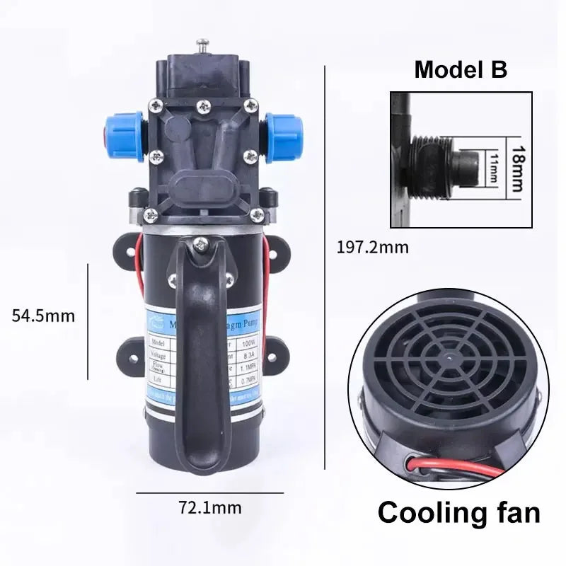 DIVEDEER 100W High Pressure Electric Diaphragm Self-priming Pump Sprayer with DC Pressure & Reflux Switch, 8L/Min Flow Rate