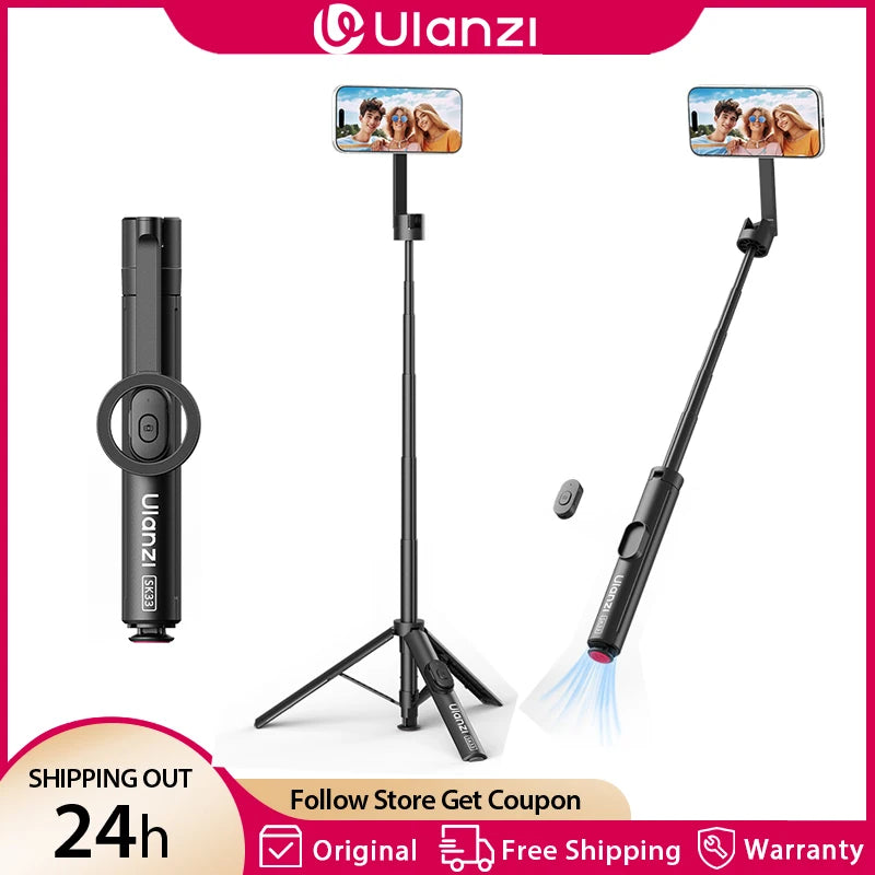 ដំបងថតរូប Selfie ម៉ាញេទិក Ulanzi SK33 ចល័តបើកដោយស្វ័យប្រវត្តិសម្រាប់ iPhone 17 16 Android ស្មាតហ្វូន ជើងទម្រដែលអាចបត់បានសម្រាប់ Vlog ក្រៅផ្ទះ