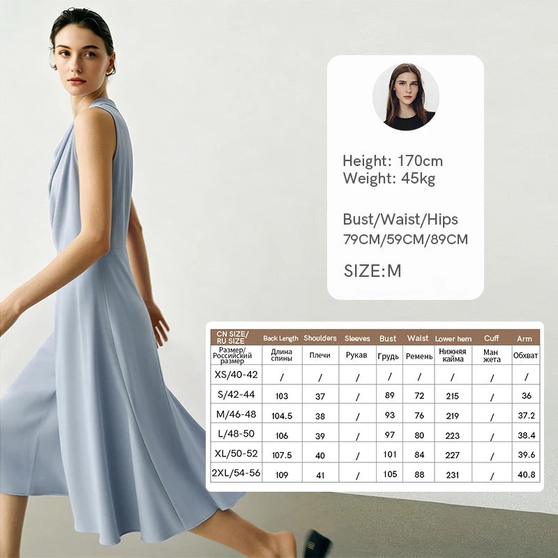 Amii Satin Women's Dress 2026 Summer New Solid Color Sleeveless Elegant Cowl Neck Casual  A-Line Midi Dress for Women 12642219