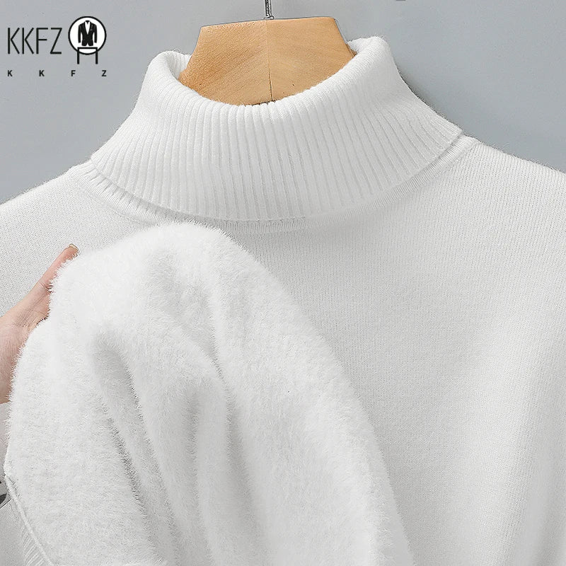 Men's Slim Fit Long Sleeve Turtleneck Sweater Anti-Pilling High Quality Knitted Solid Color Pullover Trendy Men's Clothing