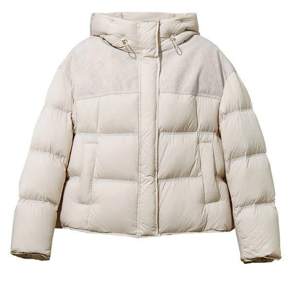 Amii Cropped Women's Down Jacket 2026 Winter New Loose Hooded Patchwork Down Jacket Lightweight Warm Thick Top Clothes 12654022