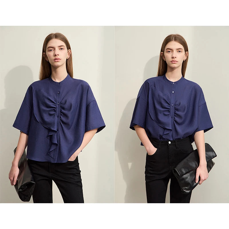 អាវ Amii Minimalism 2025 សម្រាប់នារី រដូវក្តៅ អាវក្រៅកអាវឈរ អាវមិនស្មើគ្នា សម្រាប់នារី អាវស្មារលុង 12422008