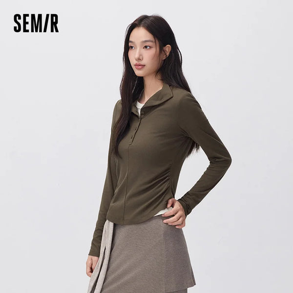 អាវយឺតប៉ាក់ Semir សម្រាប់នារី រាងស្លីម ពាក់កណ្ដាលអាវ រចនាតិចតួចបំផុត ឆ្នាំ២០២៦ សម្លៀកបំពាក់រដូវរងាថ្មីប្រចាំថ្ងៃ រចនាប័ទ្មធម្មតាសម្រាប់ទីក្រុង