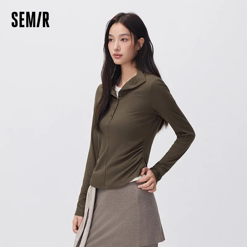 អាវយឺតប៉ាក់ Semir សម្រាប់នារី រាងស្លីម ពាក់កណ្ដាលអាវ រចនាតិចតួចបំផុត ឆ្នាំ២០២៦ សម្លៀកបំពាក់រដូវរងាថ្មីប្រចាំថ្ងៃ រចនាប័ទ្មធម្មតាសម្រាប់ទីក្រុង