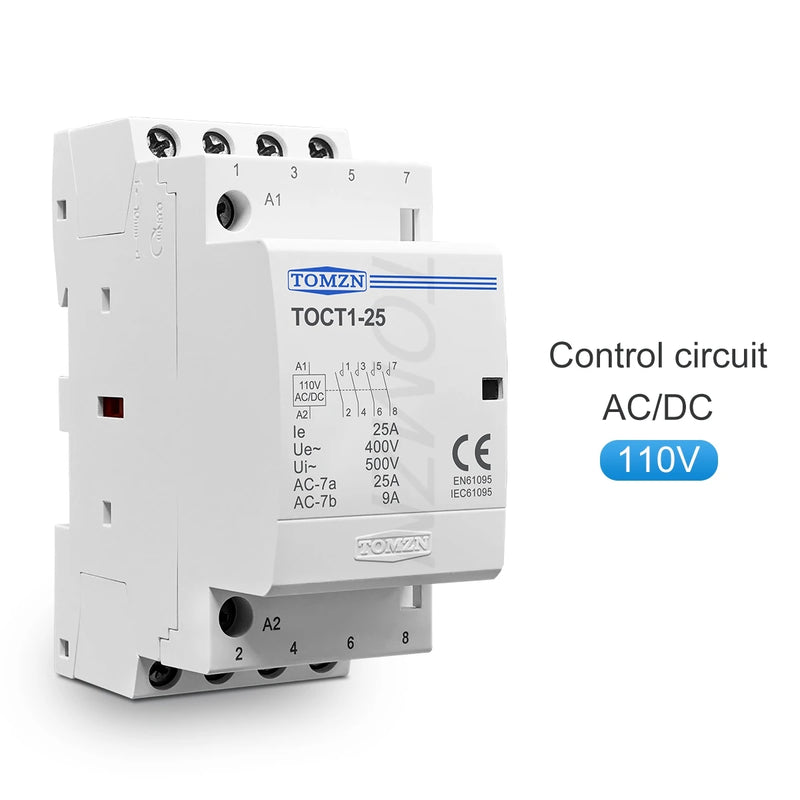 TOMZN 25A DIN Rail Modular Contactor AC/DC Control 24/110/220V 50/60Hz Contacts: 4NO / 4NC / 2NO2NC Changeover