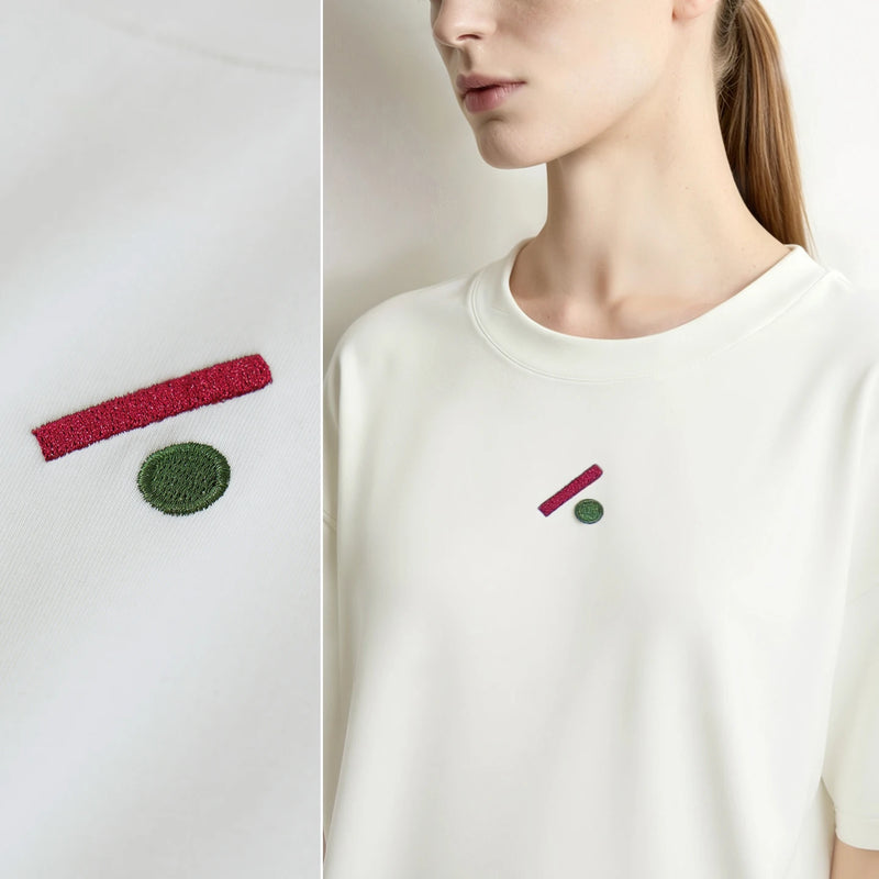 Amii Woman T-Shirts O Neck Drop Shoulder Geometric Embroidery Autumn Loose Tee Tops Casual Comfortable Woman Clothing 12623030