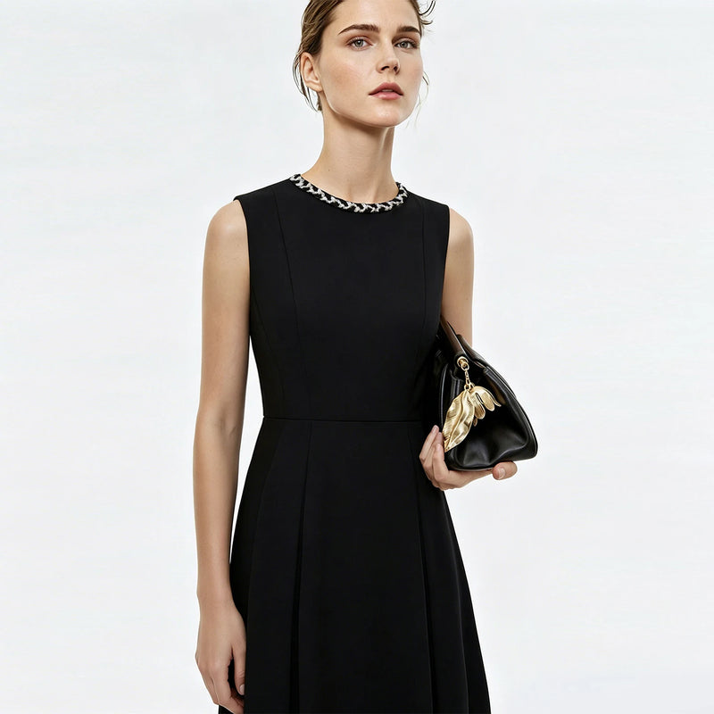Amii Sleeveless Dress Woman 2026 Summer New O-Neck Ribbon Trim Elegant Office Fitted Waist Midi Women's Casual Dresses 12622157