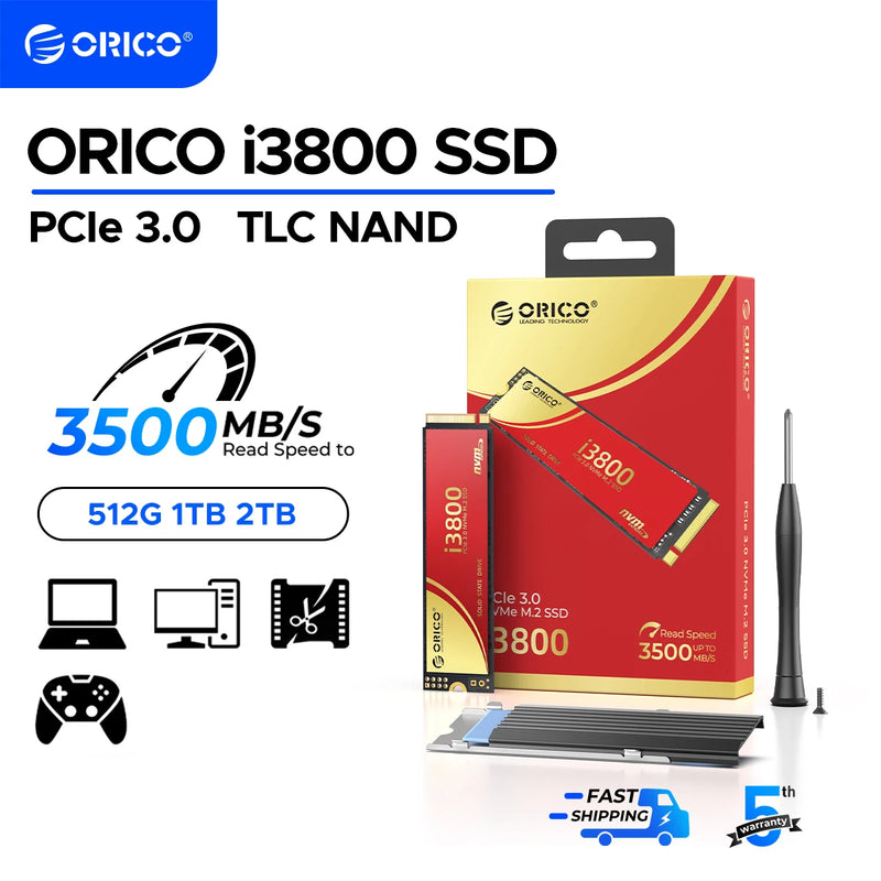 ORICO NVMe SSD 1TB Up to 3600MB/s PCIe Gen3x4 2280 Internal Solid State Drive SLC Cache 3D NAND for Laptop and PC Desktops