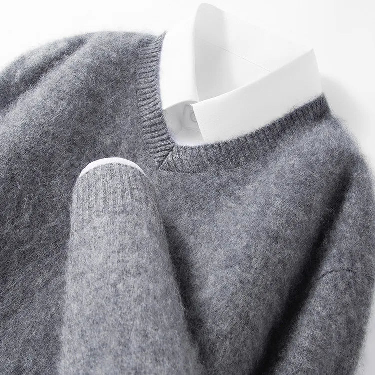 4% Cashmere 96% Wool V-Neck Sweater |  300g Brushed Wool Sweater, Old Money Style Comfortable and Warm Pullover