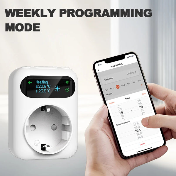 រន្ធដោតឧបករណ៍កម្តៅឌីជីថល WiFi Tuya ឥតខ្សែ ឧបករណ៍បញ្ជាសីតុណ្ហភាព ឧបករណ៍កំណត់ពេលវេលា ម៉ាស៊ីនត្រជាក់ កំដៅ Alexa Google