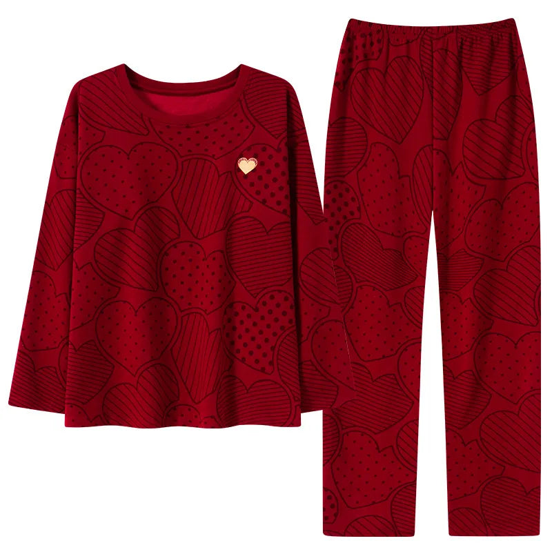 New Year Red Women's Pajamas Set Spring Autumn Long Sleeve Trousers Sets Fashion Sleepwear Pyjamas Femme Nightwear Home Pijama