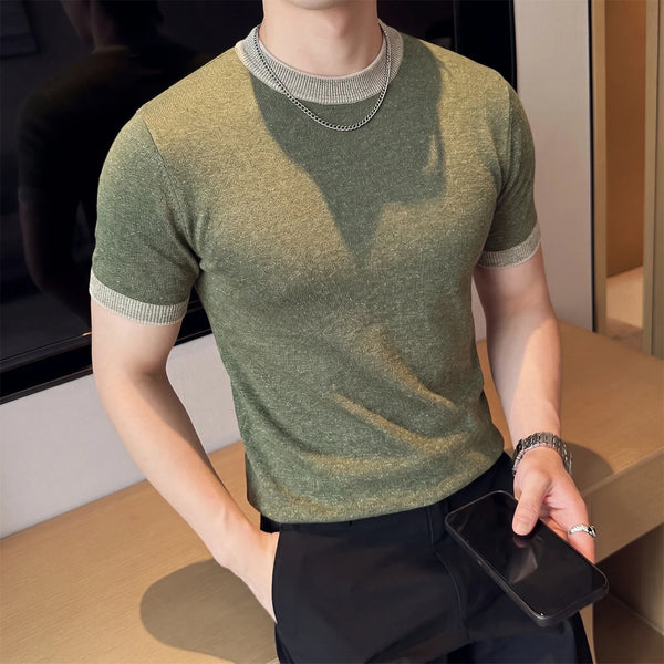 Men's Linen Blend Color-Block Knit Polo – Breathable, Moisture-Wicking Short Sleeve Shirt with Natural Drape