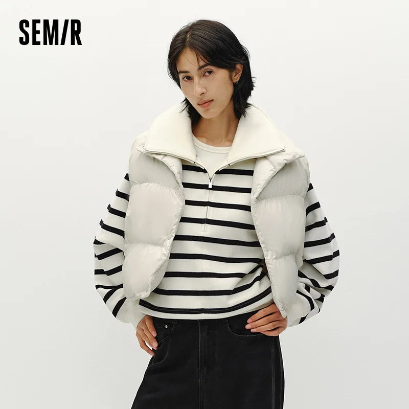 Semir Women Down Vest Cropped 90 Percent Down Fill Textured Stand Collar Loose Fit Drawstring Balloon Shape 2026 New