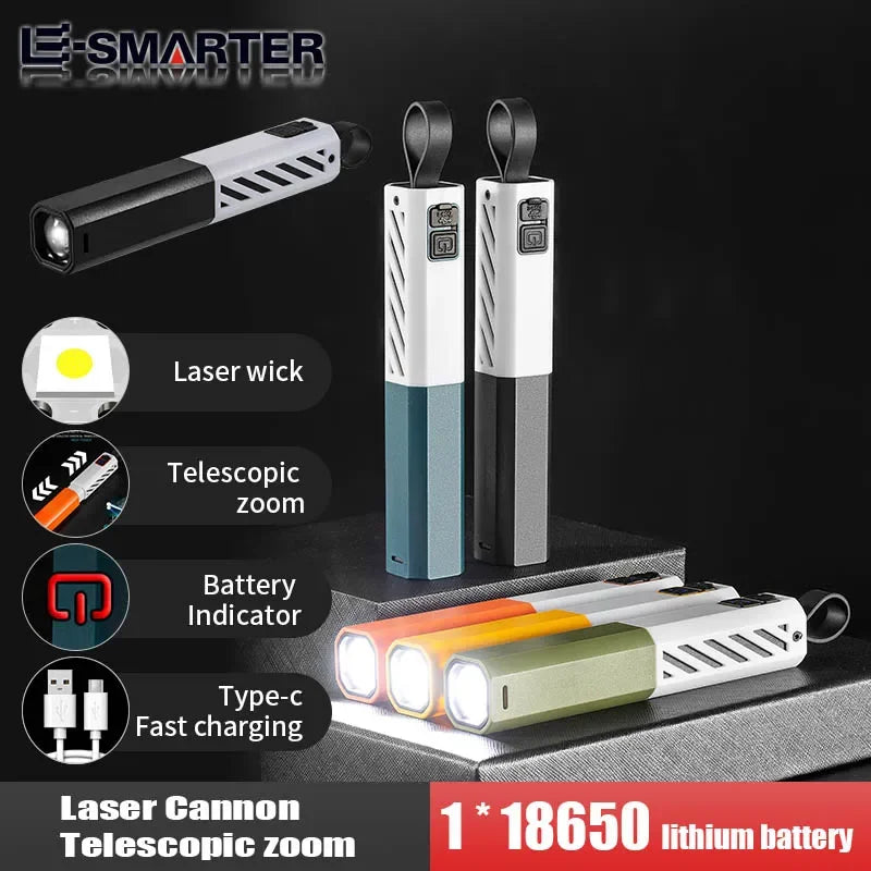 ពិល LED ថាមពលខ្លាំង ពង្រីកបានឆ្ងាយ ប្រើប្រាស់ថ្ម 18650 សាកថ្មបានលឿន ប្រើ USB សម្រាប់បោះតង់ នេសាទ សង្គ្រោះបន្ទាន់ ចង្កៀង Zoom បានឆ្ងាយ