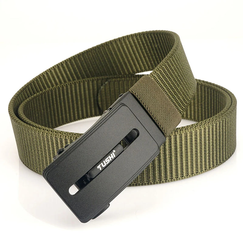 TUSHI Metal Automatic Buckle Nylon Tactical Belts For Men Adjustable Trousers Waistband Outdoor Sports Military Belt Quick Dry