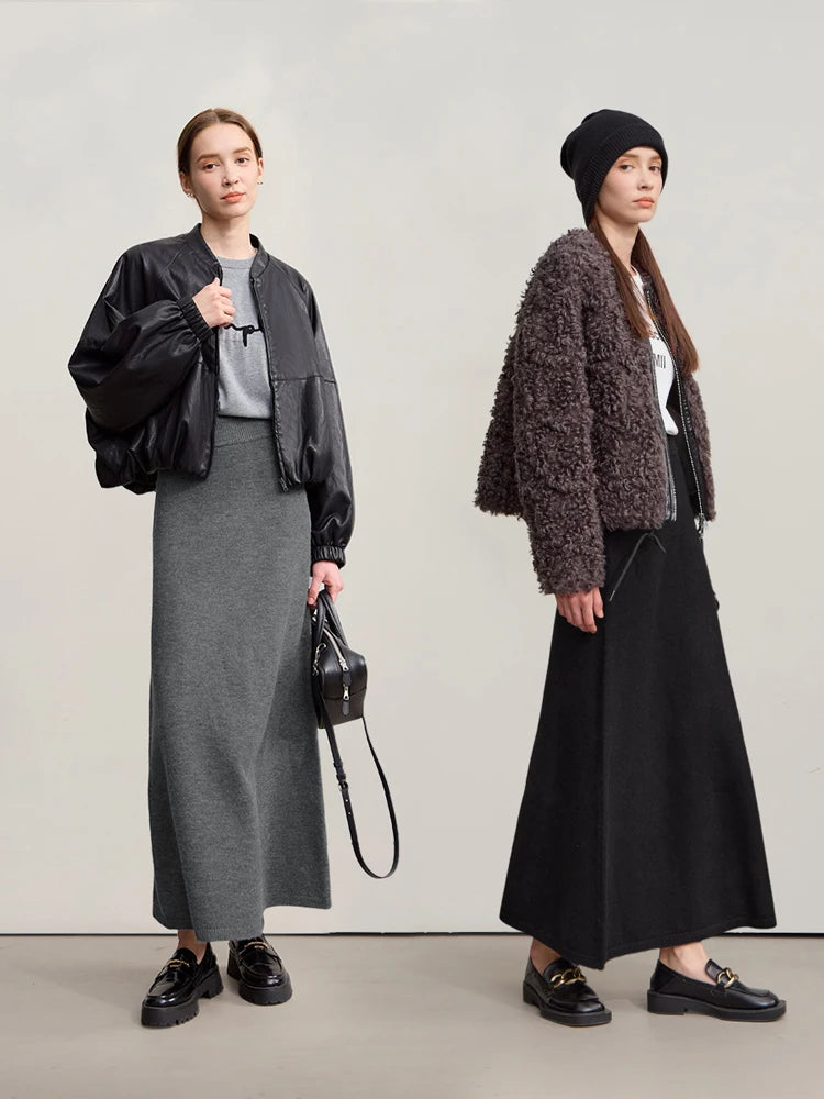 AMII Minimalist Long Skirt 2026 Winter New Solid Color A-Line Skirts For Women Loose Elegant Versatile Woman Clothes 12524049