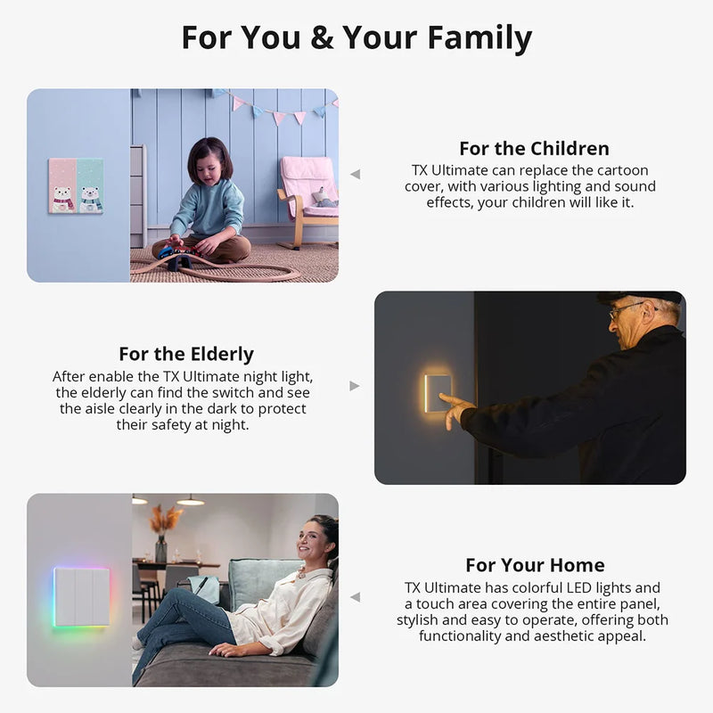 SONOFF T5 US WiFi Smart Wall Switch IR Remote Full Touch Access LED Light Multi-Sensory eWeLink Voice Control via Alexa Google