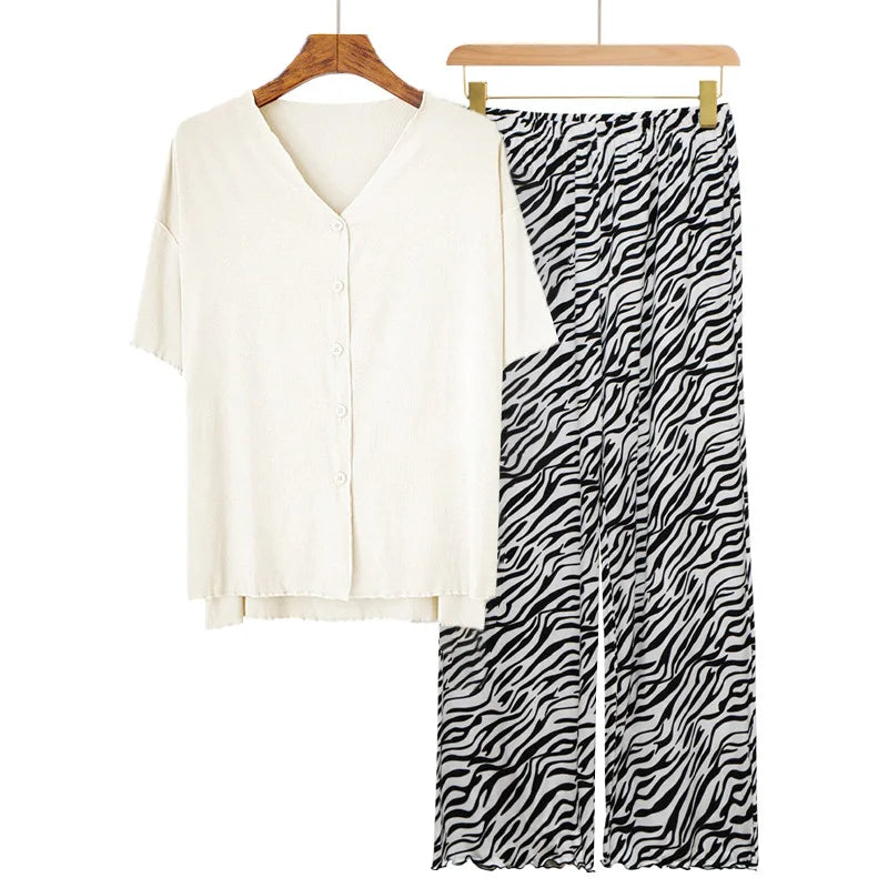 European Long Sleeve Trousers Sets 2026 New Loungewear Women's Sleepwear Two-piece Pajamas Home Suit For Women Modal Nightwear