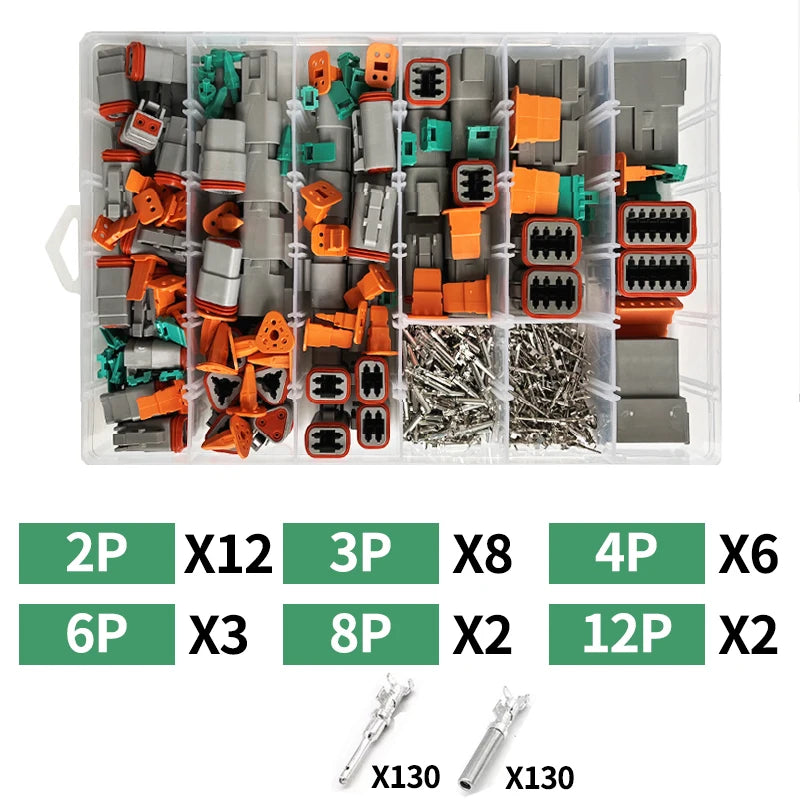 250pcs Deutsch DT series Waterproof Wire Connector Kit DT06-2/3/4/6S DT04-2/3/4/6P Automotive Sealed Plug with pins box